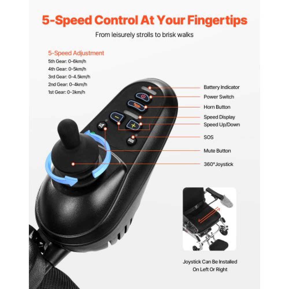 VEVOR Electric Wheelchair 136kg Adjustable Backrest Foldable Lightweight 21km
