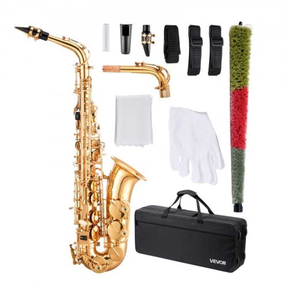 VEVOR Gold Brass Alto Saxophone Eb E Flat Sax Beginner Kit with Case Mouthpiece