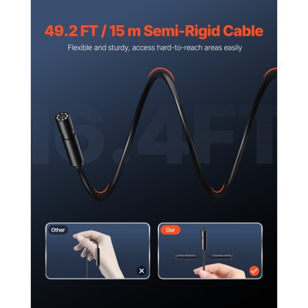VEVOR Endoscope Camera 1920P HD Borescope for Android & IOS with 15m Cable