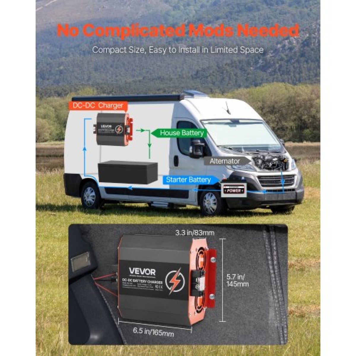 VEVOR 12V 30A DC to DC φορτιστής μπαταριών, 375W, φορτιστής μπαταριών οχήματος για μπαταρίες μολύβδου-οξέος, λιθίου, AGM, GEL και πλημμυρισμένες μπαταρίες, Έξυπνη φόρτιση πολλαπλών σταδίων, για RV, επαγγελματικά οχήματα, σκάφη, σκάφη