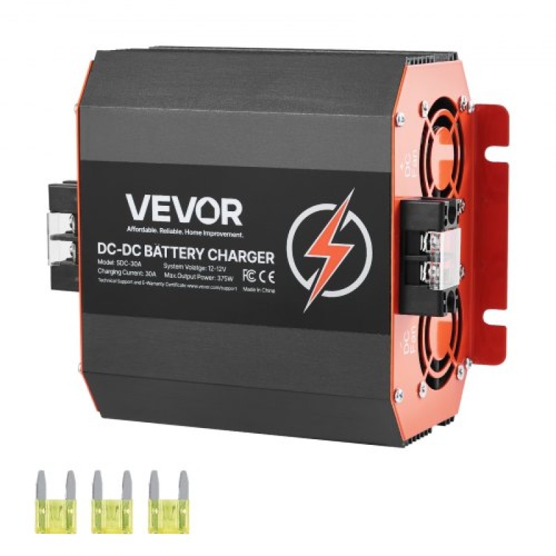 VEVOR 12V 30A DC to DC φορτιστής μπαταριών, 375W, φορτιστής μπαταριών οχήματος για μπαταρίες μολύβδου-οξέος, λιθίου, AGM, GEL και πλημμυρισμένες μπαταρίες, Έξυπνη φόρτιση πολλαπλών σταδίων, για RV, επαγγελματικά οχήματα, σκάφη, σκάφη