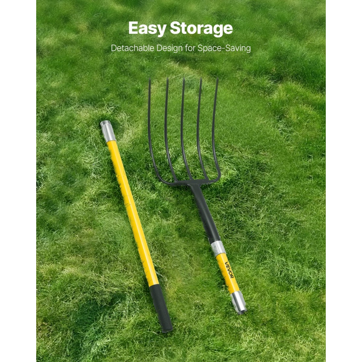 VEVOR Garden Fork, Pitchfork 5-Tine Gardening Pitchfork with Fiberglass Handle, 57 in Heavy Duty Digging Fork with Y Grip, Forged Steel Spading Fork for Hay Potato Composting Aeration Transplanting