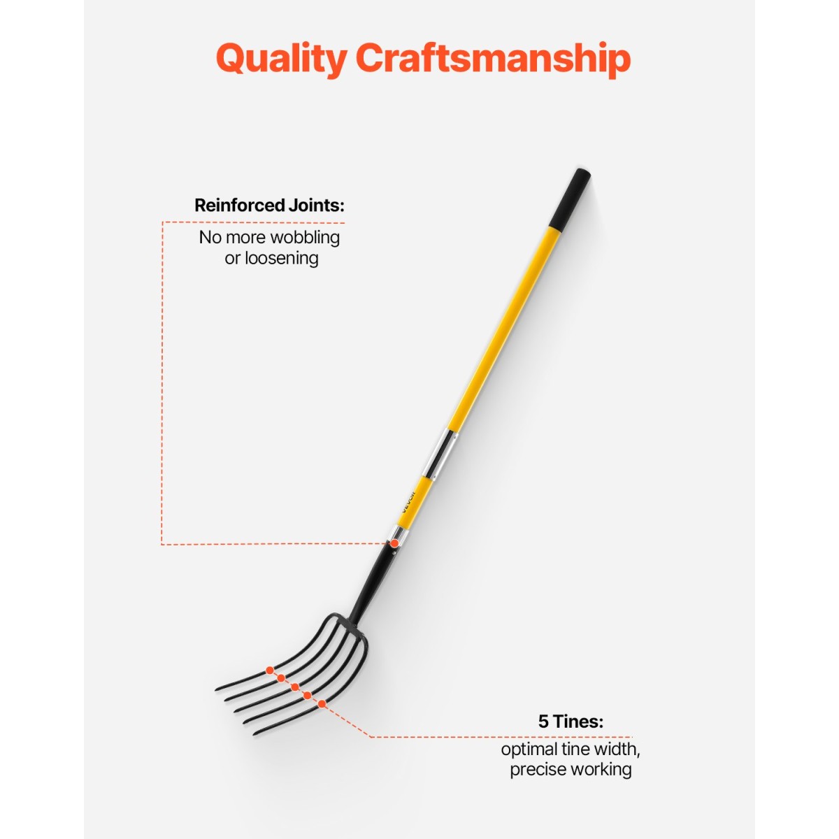 VEVOR Garden Fork, Pitchfork 5-Tine Gardening Pitchfork with Fiberglass Handle, 57 in Heavy Duty Digging Fork with Y Grip, Forged Steel Spading Fork for Hay Potato Composting Aeration Transplanting