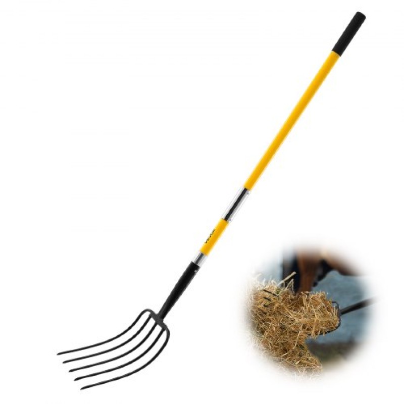 VEVOR Garden Fork, Pitchfork 5-Tine Gardening Pitchfork with Fiberglass Handle, 57 in Heavy Duty Digging Fork with Y Grip, Forged Steel Spading Fork for Hay Potato Composting Aeration Transplanting