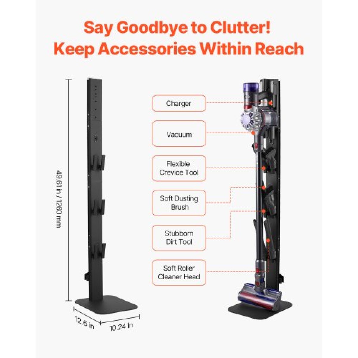 Βάση ηλεκτρικής σκούπας VEVOR, συμβατή με Dyson G5 V15 V12 V11 V10 V8 V7 V6 Series Upright Vacuums Cleaners & Accessories, Σταθερή βάση στήριξης ηλεκτρικής σκούπας με 6 γάντζους και αντιολισθητικά πέλματα, μαύρο