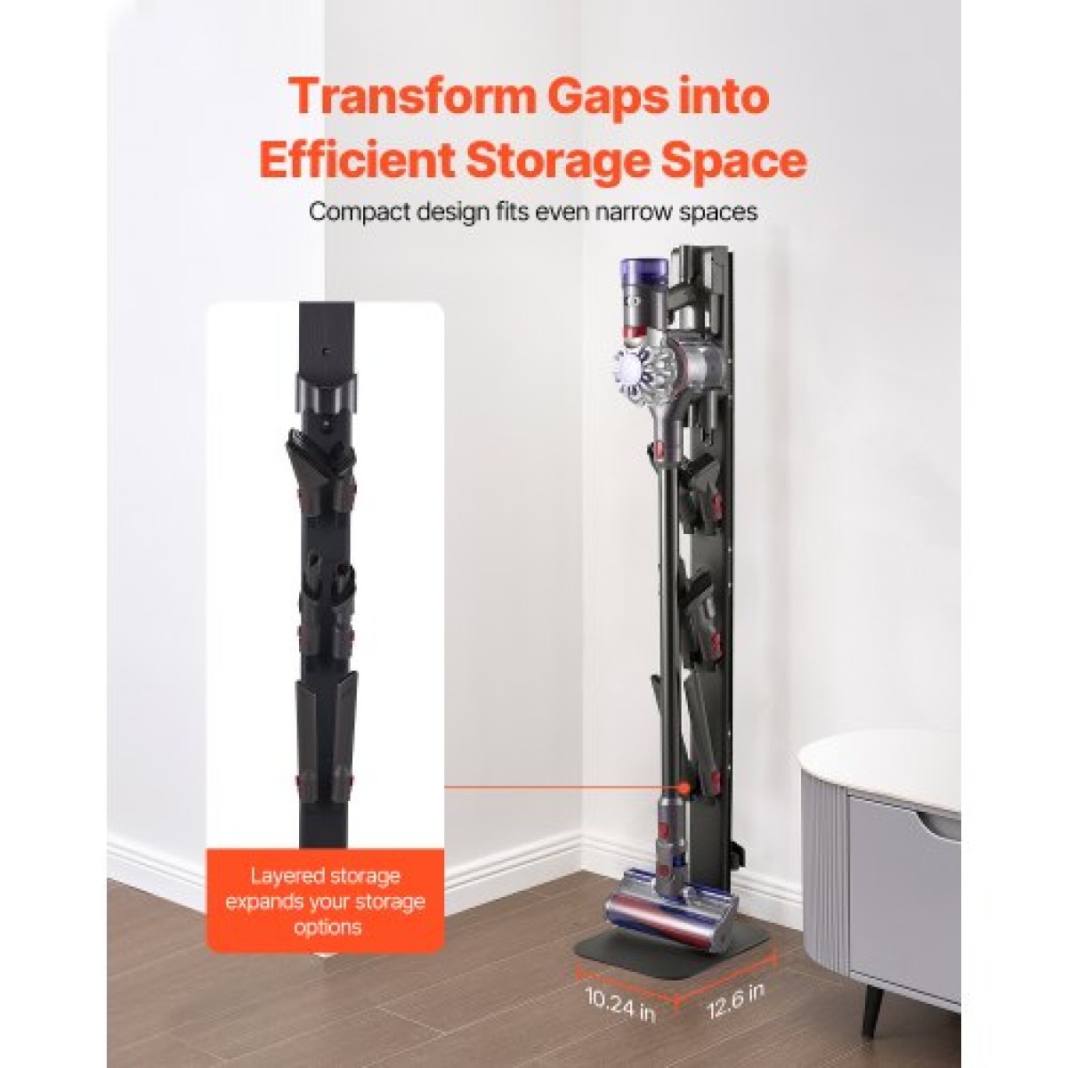 Βάση ηλεκτρικής σκούπας VEVOR, συμβατή με Dyson G5 V15 V12 V11 V10 V8 V7 V6 Series Upright Vacuums Cleaners & Accessories, Σταθερή βάση στήριξης ηλεκτρικής σκούπας με 6 γάντζους και αντιολισθητικά πέλματα, μαύρο