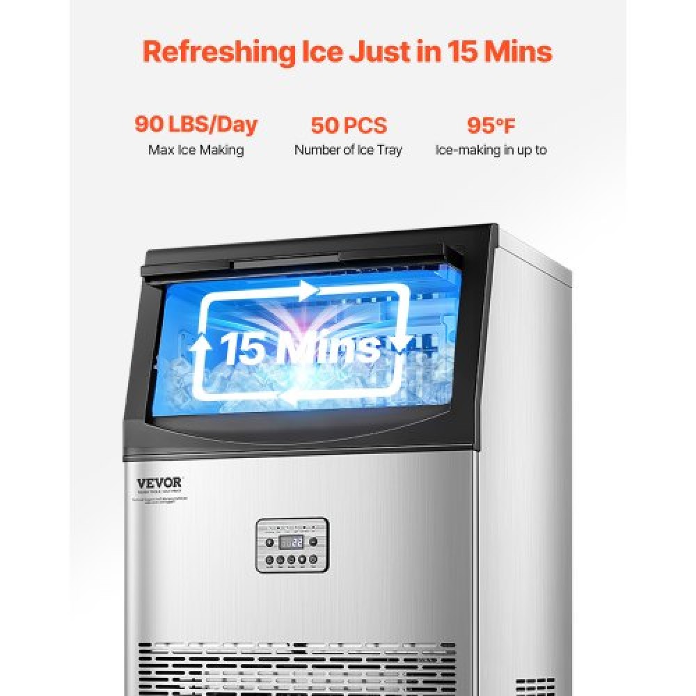 VEVOR Commercial Ice Maker Freestanding Cabinet Machine 90lbs/24H 50 Ice Cubes