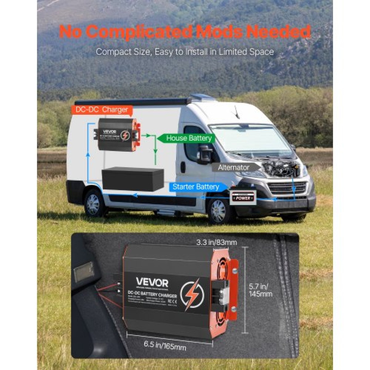 VEVOR 12V 40A DC to DC φορτιστής μπαταριών, 500W, φορτιστής μπαταριών οχήματος για μπαταρίες μολύβδου-οξέος, λιθίου, AGM, GEL και πλημμυρισμένες μπαταρίες, Έξυπνη φόρτιση πολλαπλών σταδίων, για RV, επαγγελματικά οχήματα, σκάφη, σκάφη