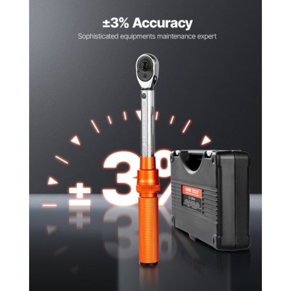 VEVOR Click Torque Wrench Set, 1/4Inch Drive, 20-240 lbf-in / 2,3-27,1 N.m, Dual-direction and Dual Range Scales, 72-Tooth, ±3% High Precision, with Bits, Sockets, Adapters, Extension Bar, Orange