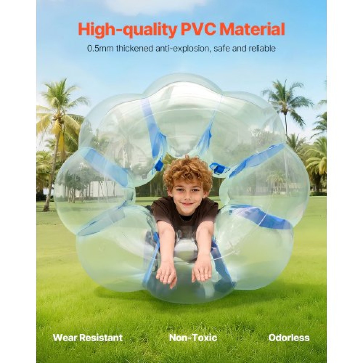 Φουσκωτές μπάλες προφυλακτήρα VEVOR 1-pack, 4FT/1,2M Body Sumo Ball Zorb, ανθεκτικό χοντρό PVC ρόπτρο φούσκας Human Hamster για υπαίθριο αθλητικό ομαδικό παιχνίδι, Bopper Toy για Garden Yard Park, Μπλε ρίγες