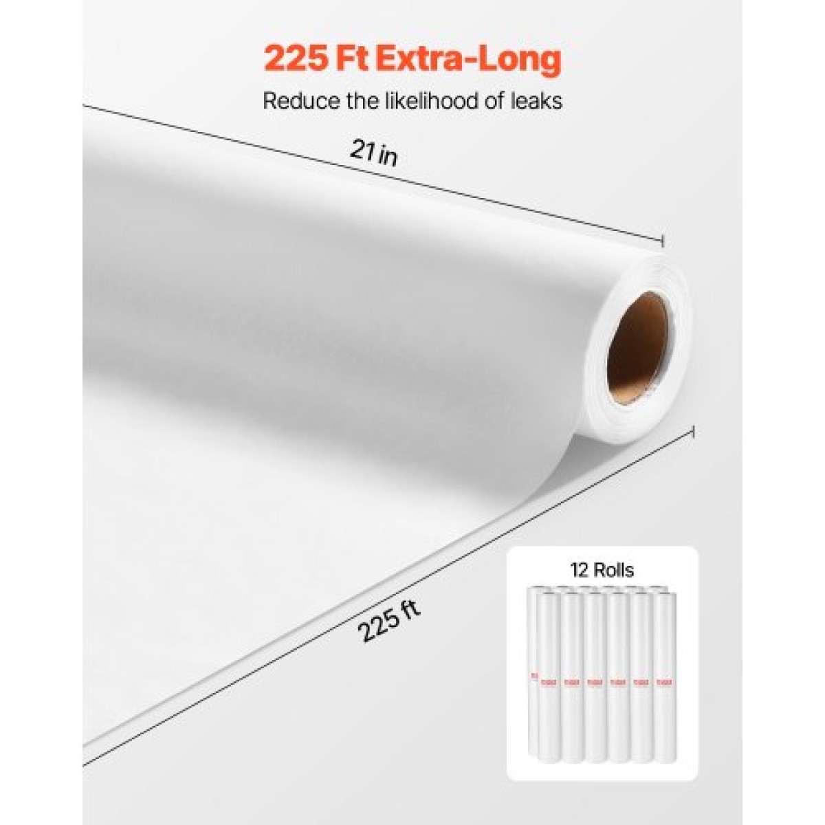 Χαρτί τραπεζιού ιατρικών εξετάσεων VEVOR, 21" x 225 ft Ρολά καλύμματος λείου φραγμού (12 τμχ), κάλυμμα τραπεζιού κρεβατιού μιας χρήσης, Ιδανικό για σπα, ημερήσιους σταθμούς, γιατρούς, χειροπράκτες, τραπέζια εξέτασης και μασάζ, λευκό
