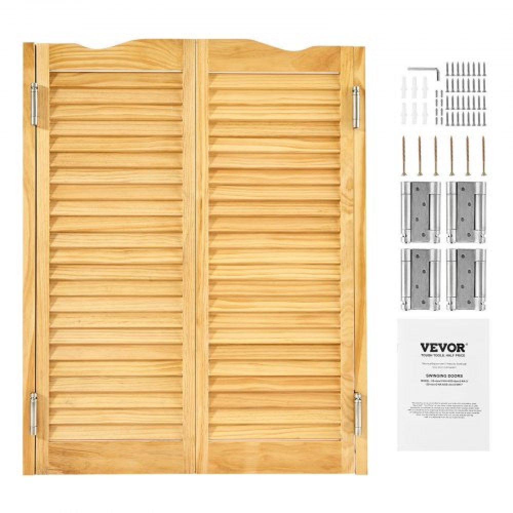 VEVOR Swinging Cafe Doors, Τοξωτές Εσωτερικές Πόρτες Saloon 81,3 x 106,7 cm, Διπλής Δράσης Από ξύλο πεύκου, με μεντεσέδες & υλικό, Εύκολη εγκατάσταση, για είσοδο παμπ κουζίνας στο διάδρομο, κούτσουρο χρώμα