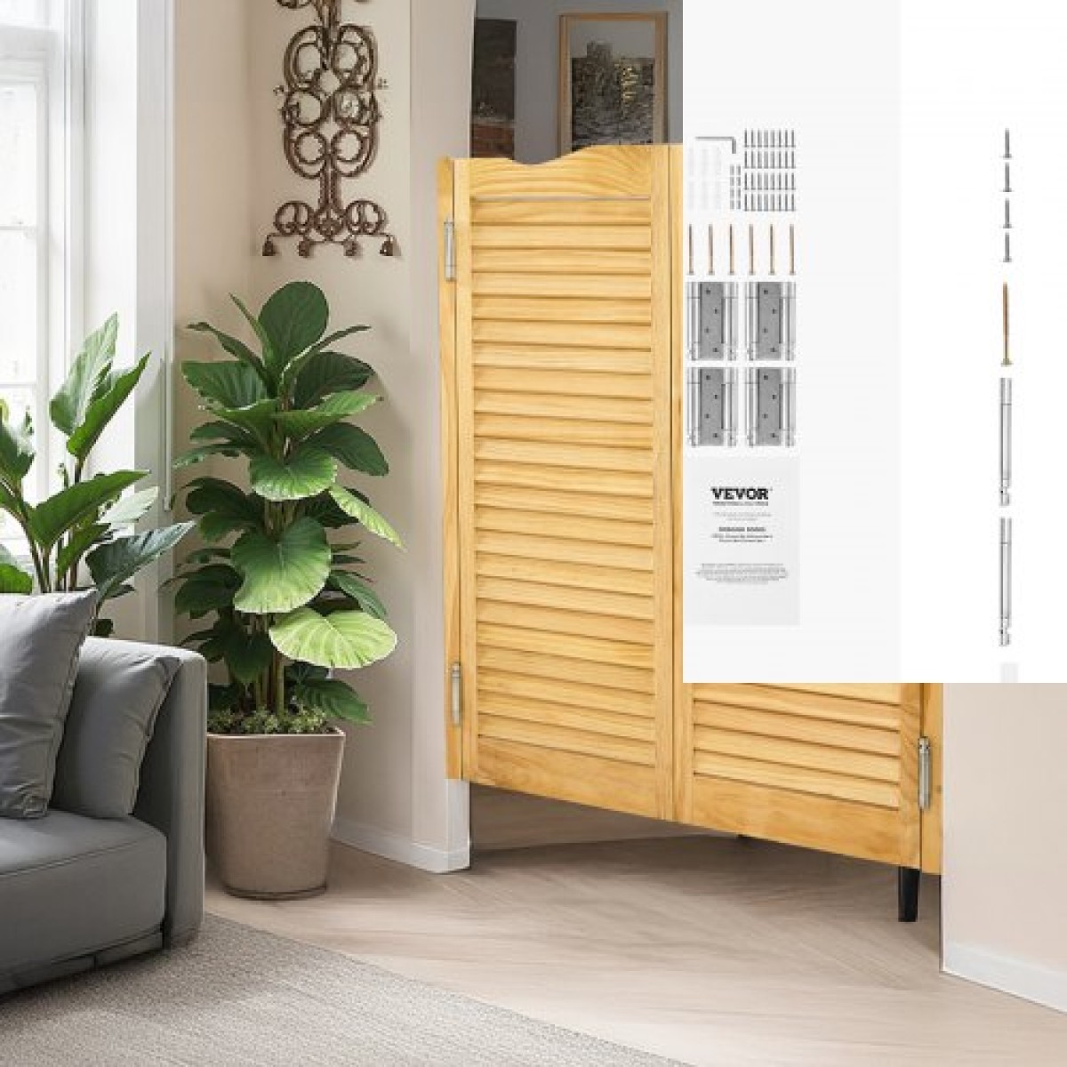 VEVOR Swinging Cafe Doors, Τοξωτές Εσωτερικές Πόρτες Saloon 81,3 x 106,7 cm, Διπλής Δράσης Από ξύλο πεύκου, με μεντεσέδες & υλικό, Εύκολη εγκατάσταση, για είσοδο παμπ κουζίνας στο διάδρομο, κούτσουρο χρώμα