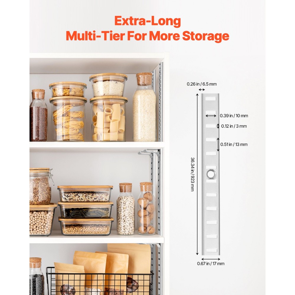 VEVOR Shelf Pilaster, 6 Pack 36,3 ιντσών, Ρυθμιζόμενα στηρίγματα ραφιού Steel Mortise Mount Pilaster Strip Standards with 24 βίδες, Κατάλληλο για Σύστημα ραφιών τοίχου Οργάνωση ντουλαπιών ντουλαπιών