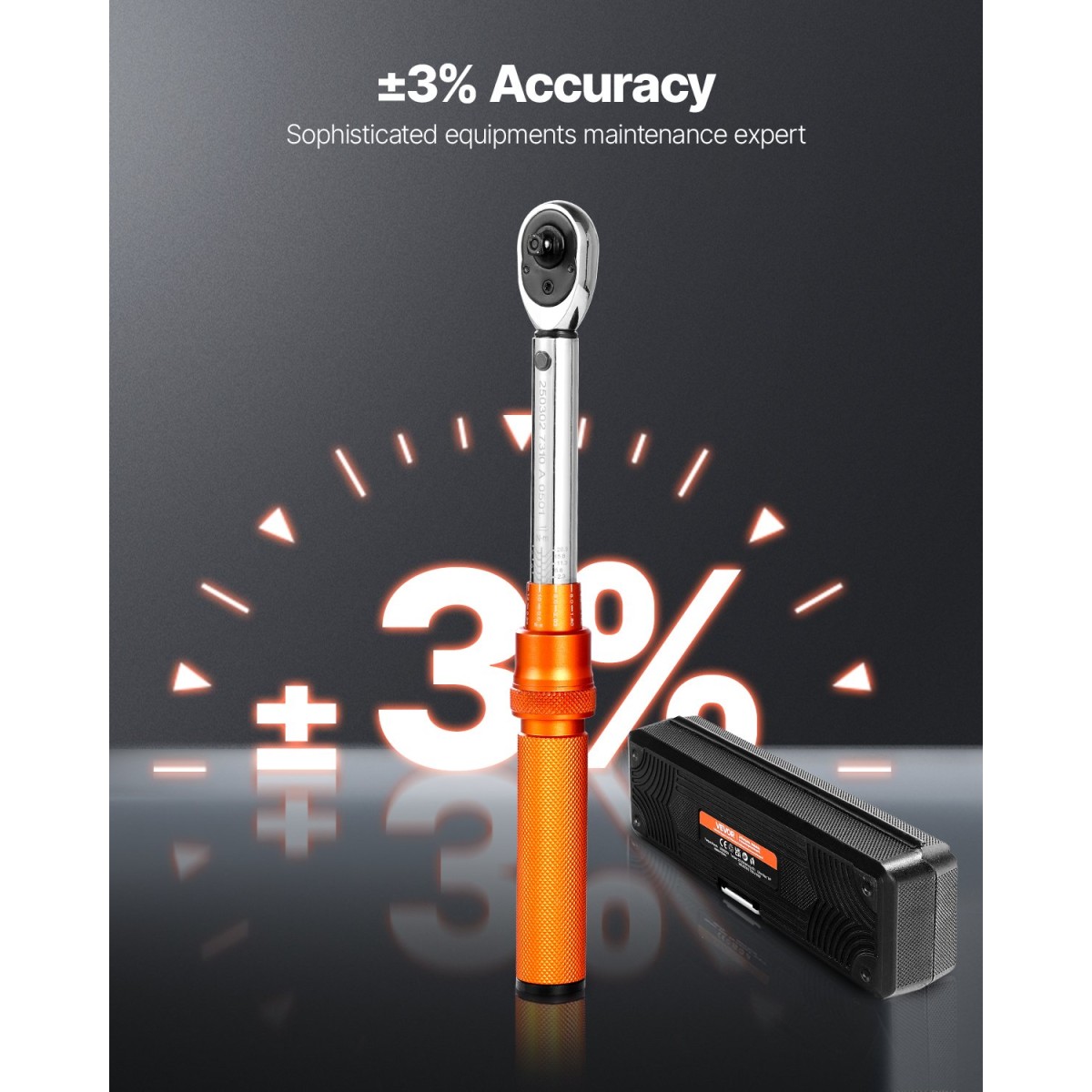 VEVOR Click Torque Wrench Set, 1/4Inch Drive, 20-200lbf-in/2.3-22.6N.m, Dual-direction and Dual Range Scales, 72-Tooth, ±3% High Precision, with Bit Sockets, Extension Bar, for Dicycle Repair, Πορτοκαλί