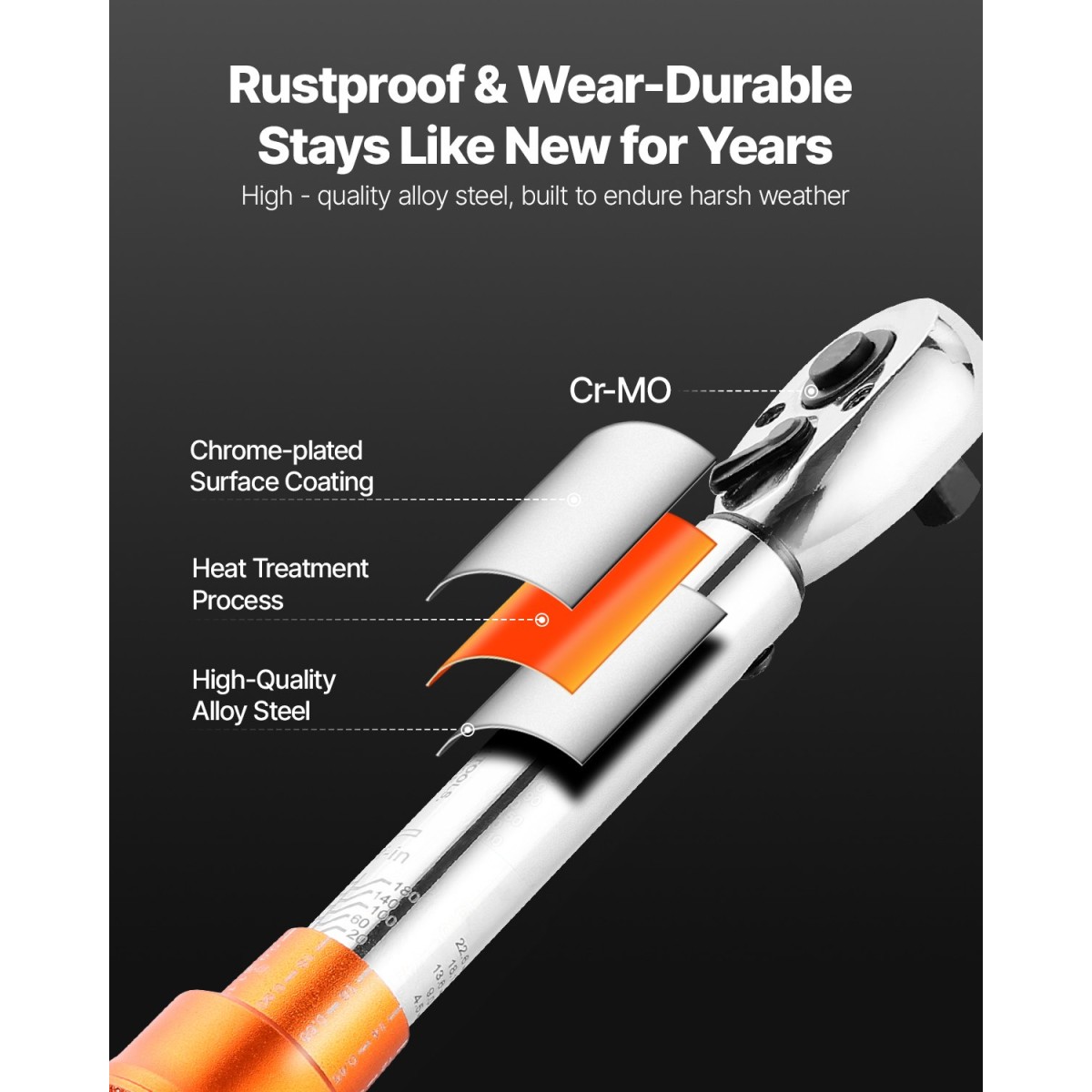 VEVOR Click Torque Wrench Set, 1/4Inch Drive, 20-200lbf-in/2.3-22.6N.m, Dual-direction and Dual Range Scales, 72-Tooth, ±3% High Precision, with Bit Sockets, Extension Bar, for Dicycle Repair, Πορτοκαλί