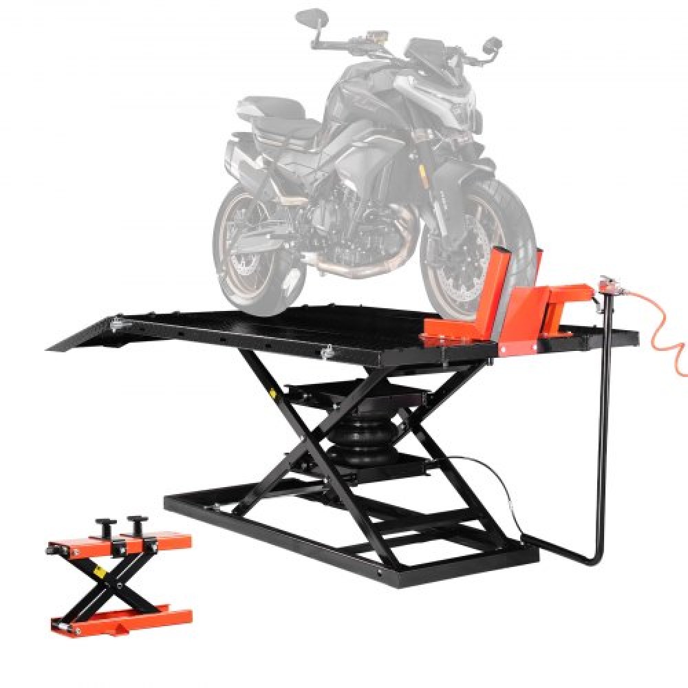 VEVOR Motorcycle Jack Lift 1500lb Pneumatic Motorcycle Stand Removable Workbench