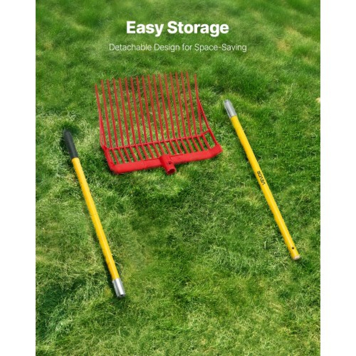 VEVOR Manure Fork, 18 Angled Tines, Horse Lore Rake with long Fiberglass Handle, 61 in Durable Plastic Pitchfork Muck Rake Tool for Gardening Horse Stall Stable Grass Hay Cleaning Farm Work