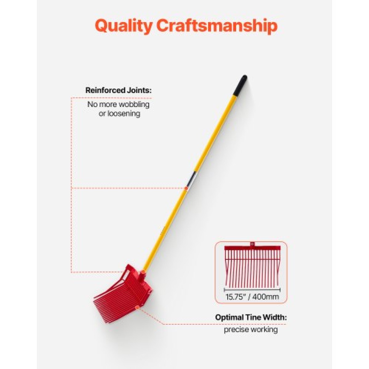 VEVOR Manure Fork, 18 Angled Tines, Horse Lore Rake with long Fiberglass Handle, 61 in Durable Plastic Pitchfork Muck Rake Tool for Gardening Horse Stall Stable Grass Hay Cleaning Farm Work