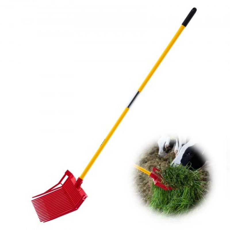 VEVOR Manure Fork, 18 Angled Tines, Horse Lore Rake with long Fiberglass Handle, 61 in Durable Plastic Pitchfork Muck Rake Tool for Gardening Horse Stall Stable Grass Hay Cleaning Farm Work