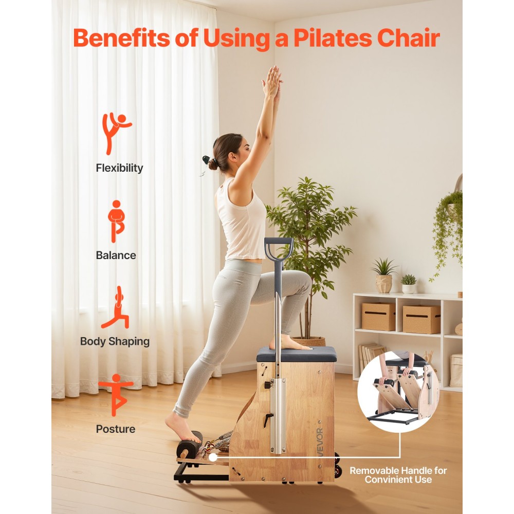 Καρέκλα VEVOR Pilates, Συνδυασμένες καρέκλες σταθερότητας με χωριστό πεντάλ με λαβές, γυμναστής γυμναστικής Yoga με πλαίσιο από καουτσούκ, αναμορφωτής άσκησης, εξοπλισμός αντίστασης-προπόνησης Pilates, για γυμναστική στο σπίτι στο σπίτι