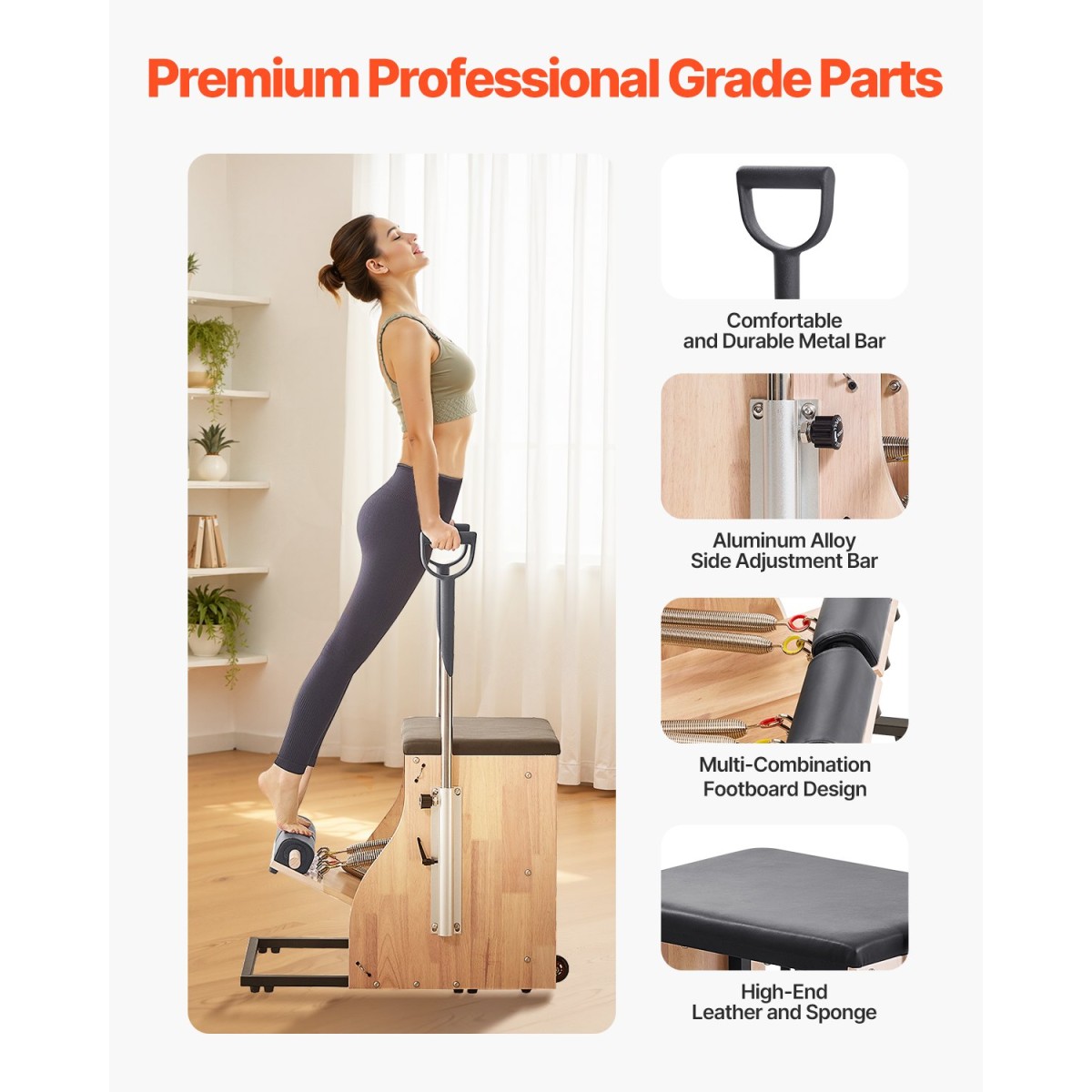 Καρέκλα VEVOR Pilates, Συνδυασμένες καρέκλες σταθερότητας με χωριστό πεντάλ με λαβές, γυμναστής γυμναστικής Yoga με πλαίσιο από καουτσούκ, αναμορφωτής άσκησης, εξοπλισμός αντίστασης-προπόνησης Pilates, για γυμναστική στο σπίτι στο σπίτι