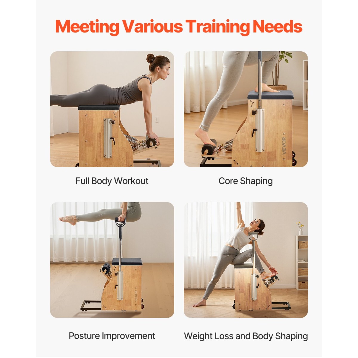 Καρέκλα VEVOR Pilates, Συνδυασμένες καρέκλες σταθερότητας με χωριστό πεντάλ με λαβές, γυμναστής γυμναστικής Yoga με πλαίσιο από καουτσούκ, αναμορφωτής άσκησης, εξοπλισμός αντίστασης-προπόνησης Pilates, για γυμναστική στο σπίτι στο σπίτι