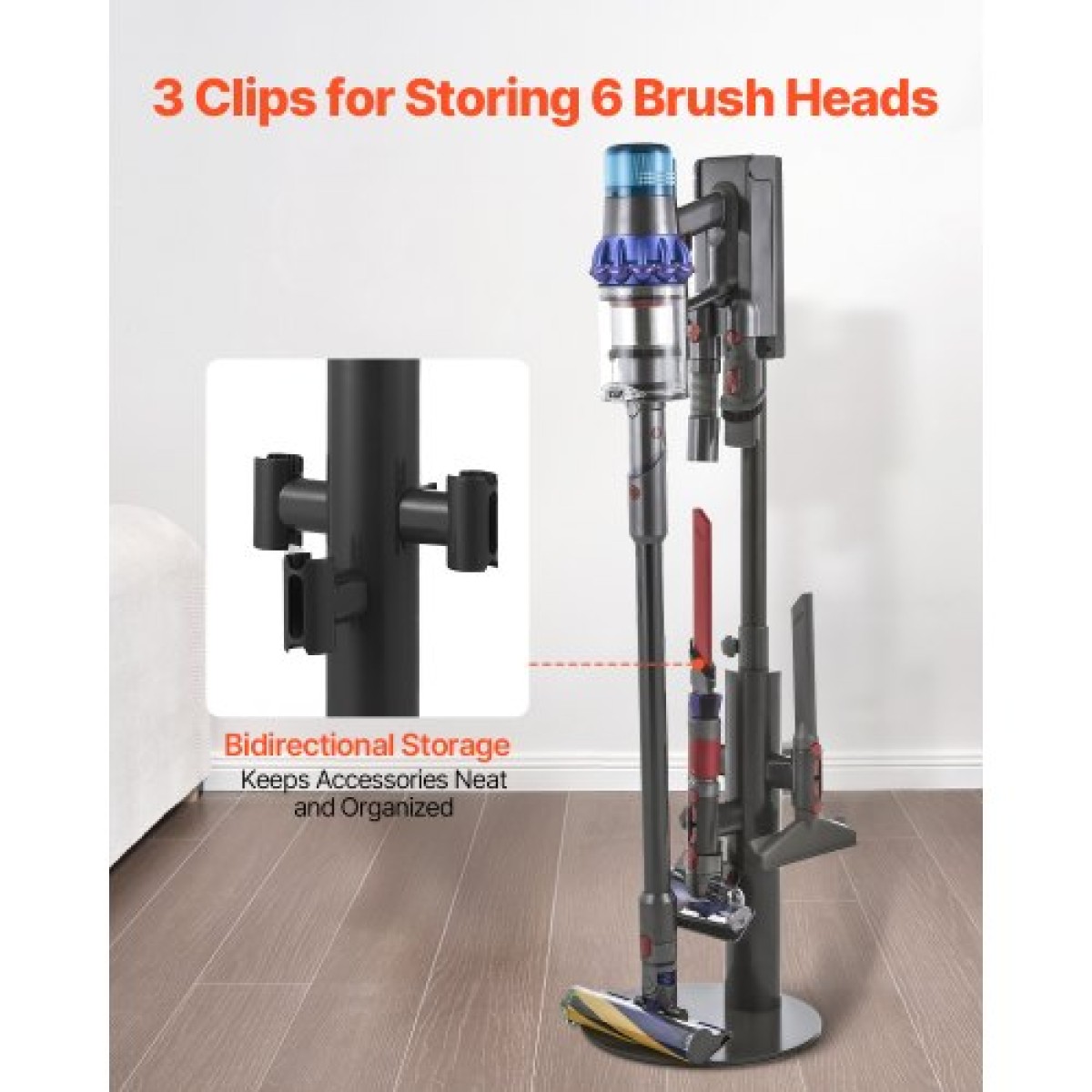 Βάση ηλεκτρικής σκούπας VEVOR, συμβατή με Dyson V7 V8 V10 V11 V12 V15 SV10 SV12 SV14 SV18 SV21 Όρθια ηλεκτρική σκούπα & αξεσουάρ, σταθερή βάση στήριξης ηλεκτρικής σκούπας με 3 κλιπ και ρυθμιζόμενο ύψος