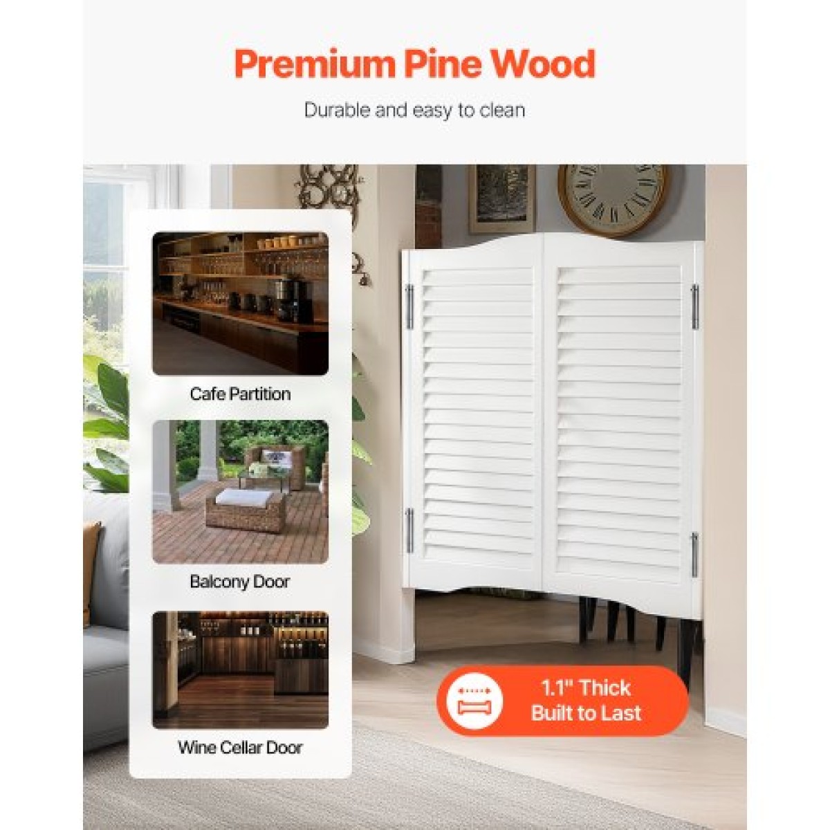 VEVOR Swinging Cafe Doors, Τοξωτές Εσωτερικές Πόρτες Saloon 91,4 x 91,4 cm, Διπλής Δράσης από ξύλο πεύκου, με μεντεσέδες & υλικό, εύκολο στην τοποθέτηση, για είσοδο στο Hallway Kitchen Bar Pub, Λευκό