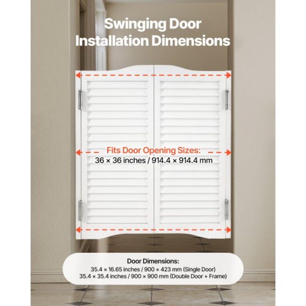 VEVOR Swinging Cafe Doors, Τοξωτές Εσωτερικές Πόρτες Saloon 91,4 x 91,4 cm, Διπλής Δράσης από ξύλο πεύκου, με μεντεσέδες & υλικό, εύκολο στην τοποθέτηση, για είσοδο στο Hallway Kitchen Bar Pub, Λευκό