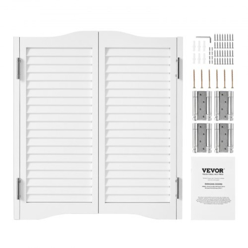 VEVOR Swinging Cafe Doors, Τοξωτές Εσωτερικές Πόρτες Saloon 91,4 x 91,4 cm, Διπλής Δράσης από ξύλο πεύκου, με μεντεσέδες & υλικό, εύκολο στην τοποθέτηση, για είσοδο στο Hallway Kitchen Bar Pub, Λευκό