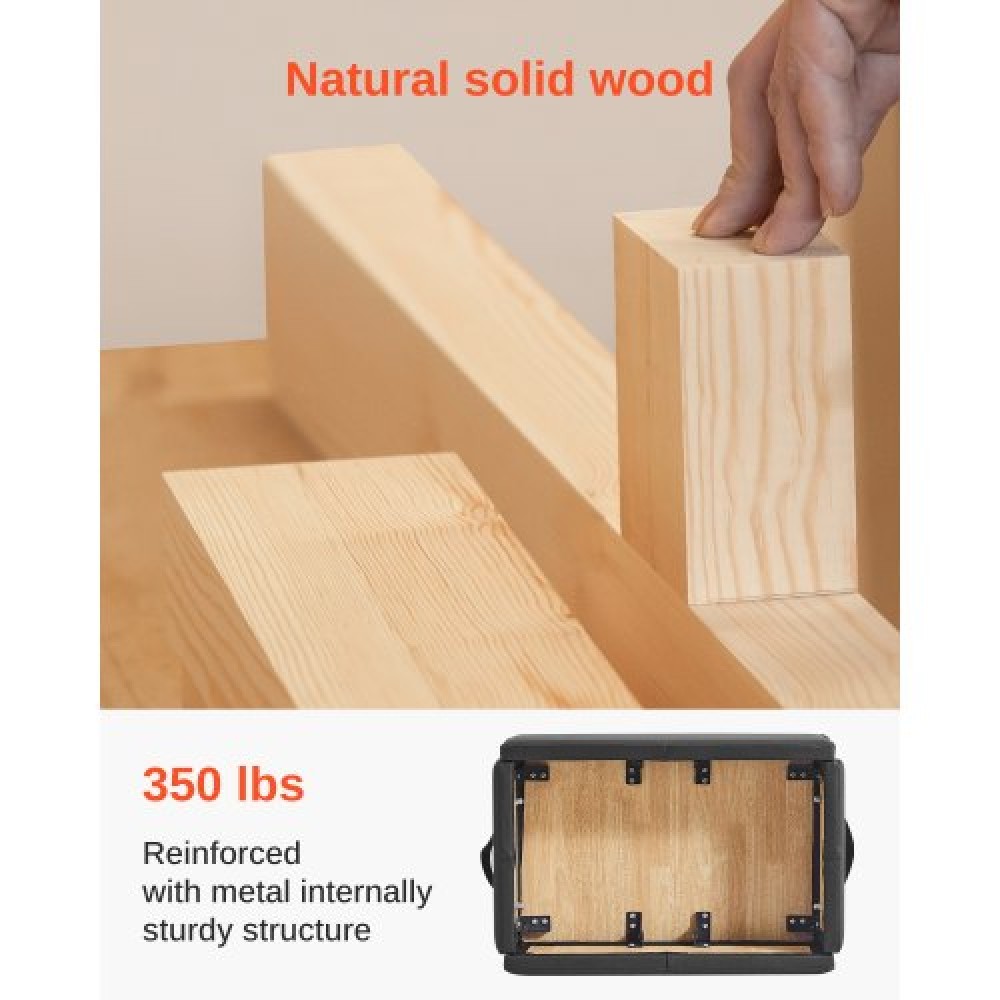 VEVOR Pilates Box for Reformer, 25x17x9 In Pilates Reformers Sitting Box for Exercises, Premium PU και Wood Pilates Equipment αξεσουάρ, Βελτιώστε τη δύναμη, την ισορροπία, το εύρος κίνησης Home Gym, Μαύρο