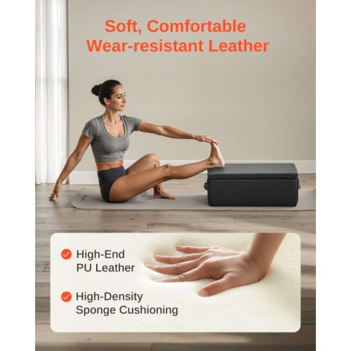 VEVOR Pilates Box for Reformer, 25x17x9 In Pilates Reformers Sitting Box for Exercises, Premium PU και Wood Pilates Equipment αξεσουάρ, Βελτιώστε τη δύναμη, την ισορροπία, το εύρος κίνησης Home Gym, Μαύρο