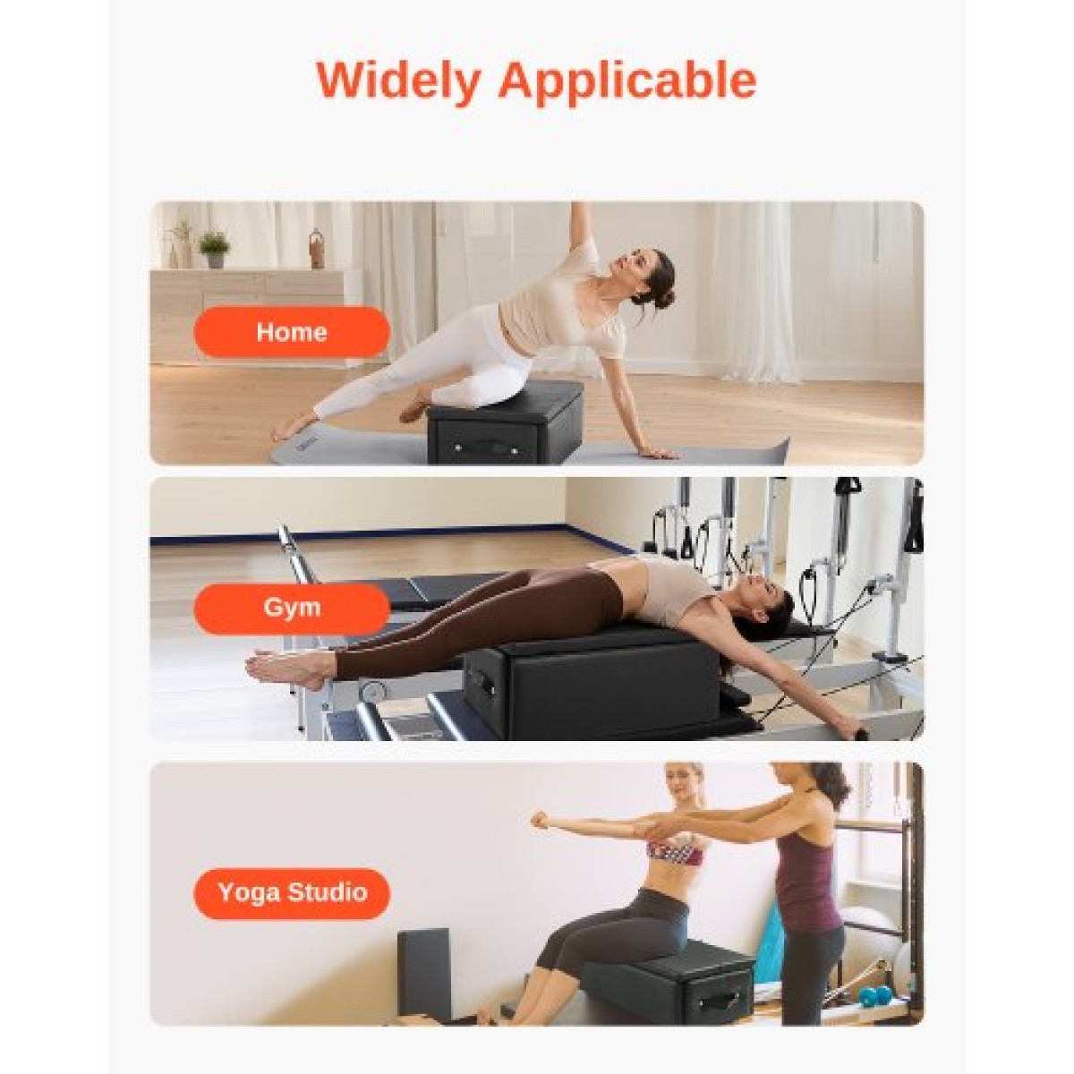 VEVOR Pilates Box for Reformer, 25x17x9 In Pilates Reformers Sitting Box for Exercises, Premium PU και Wood Pilates Equipment αξεσουάρ, Βελτιώστε τη δύναμη, την ισορροπία, το εύρος κίνησης Home Gym, Μαύρο