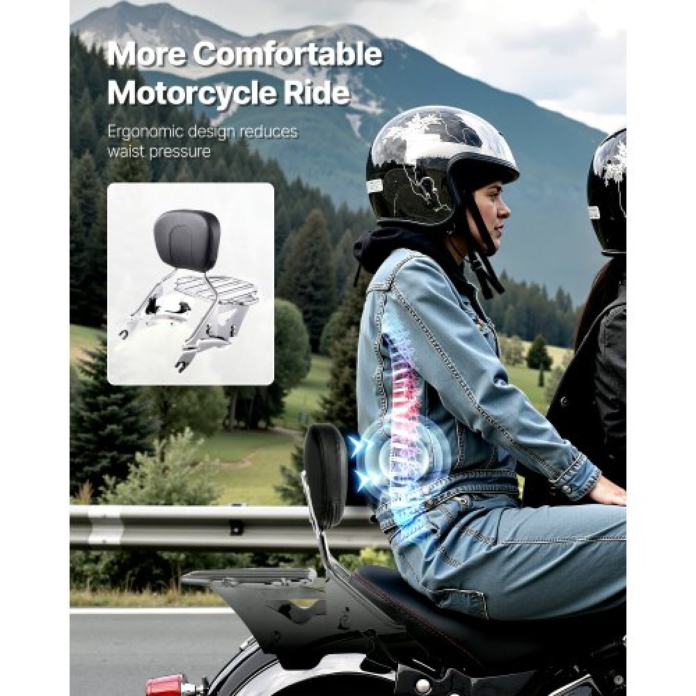 VEVOR Motorcycle Backrest Sissy Bar with Luggage Rack Harley-Davidson Touring