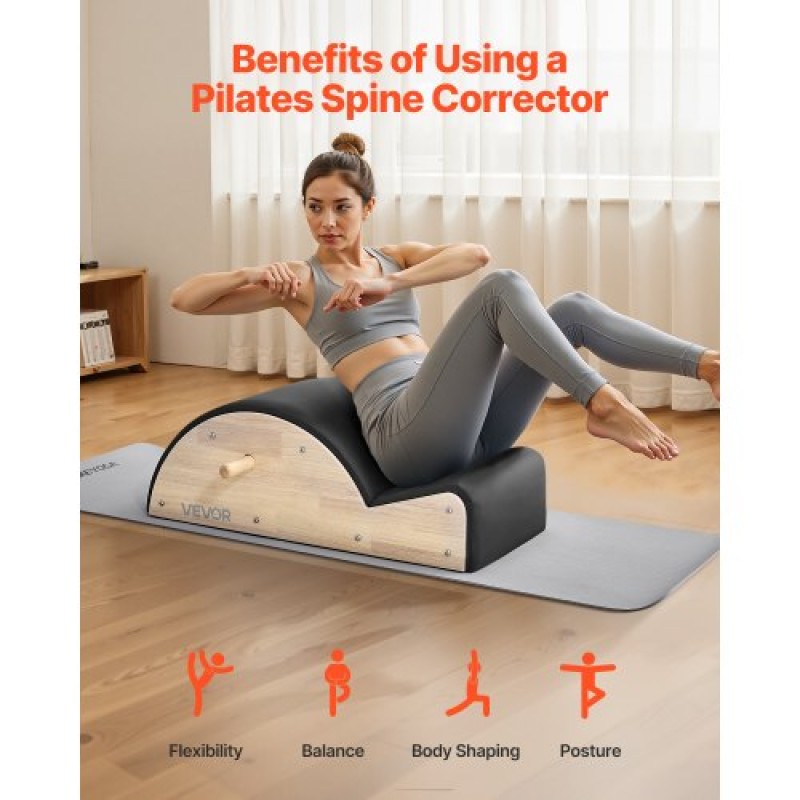 VEVOR Pilates Spine Corrector, Αξεσουάρ Home Gym Yoga Pilates, Rubber Wood Fitness Training tool, Arc Fitness Body Workout Equipment, για ασκήσεις σπονδυλικής στήλης, ισορροπία, ενδυνάμωση κορμού και τέντωμα