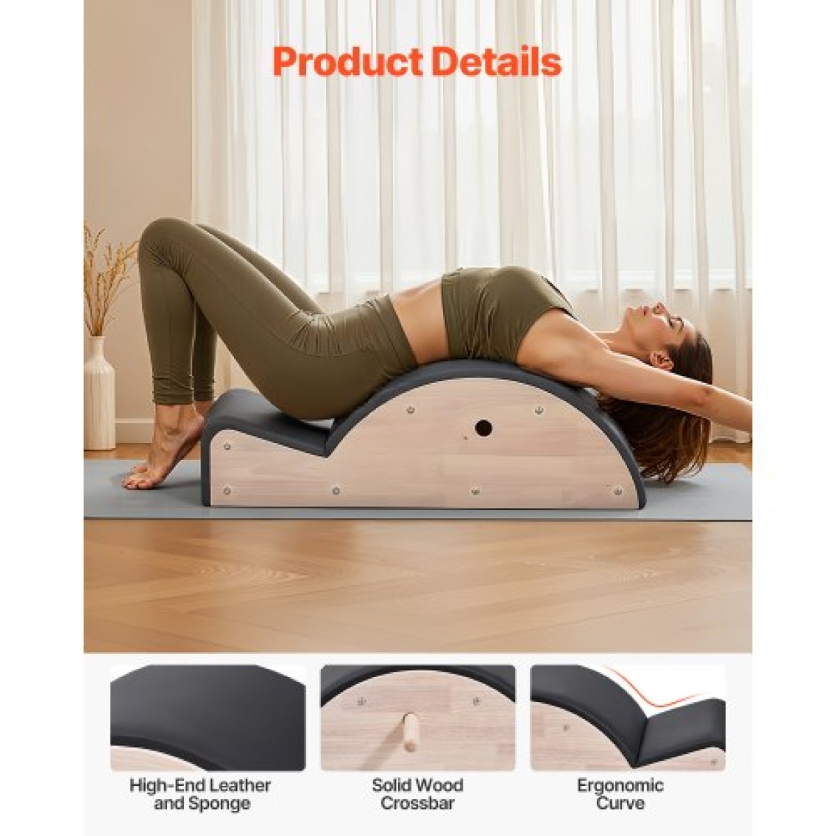 VEVOR Pilates Spine Corrector, Αξεσουάρ Home Gym Yoga Pilates, Rubber Wood Fitness Training tool, Arc Fitness Body Workout Equipment, για ασκήσεις σπονδυλικής στήλης, ισορροπία, ενδυνάμωση κορμού και τέντωμα