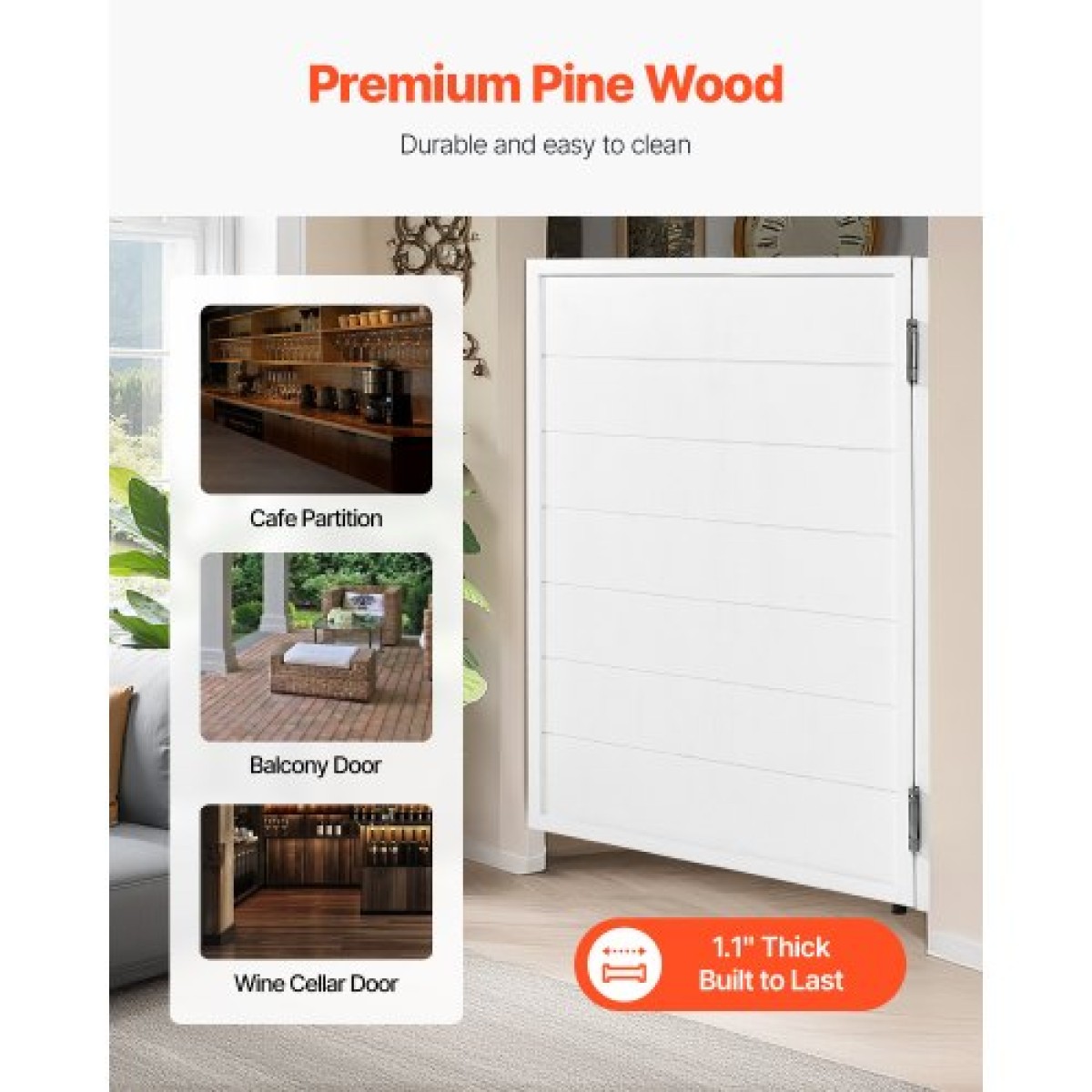 VEVOR Swinging Cafe Doors, Single Indoor Saloon Doors 81,3 x 106,7 cm, τετράγωνο σχέδιο από ξύλο πεύκου, με μεντεσέδες & κιτ υλικού, εύκολο στην εγκατάσταση, για είσοδο παμπ Κουζίνας στο Hallway, Λευκό