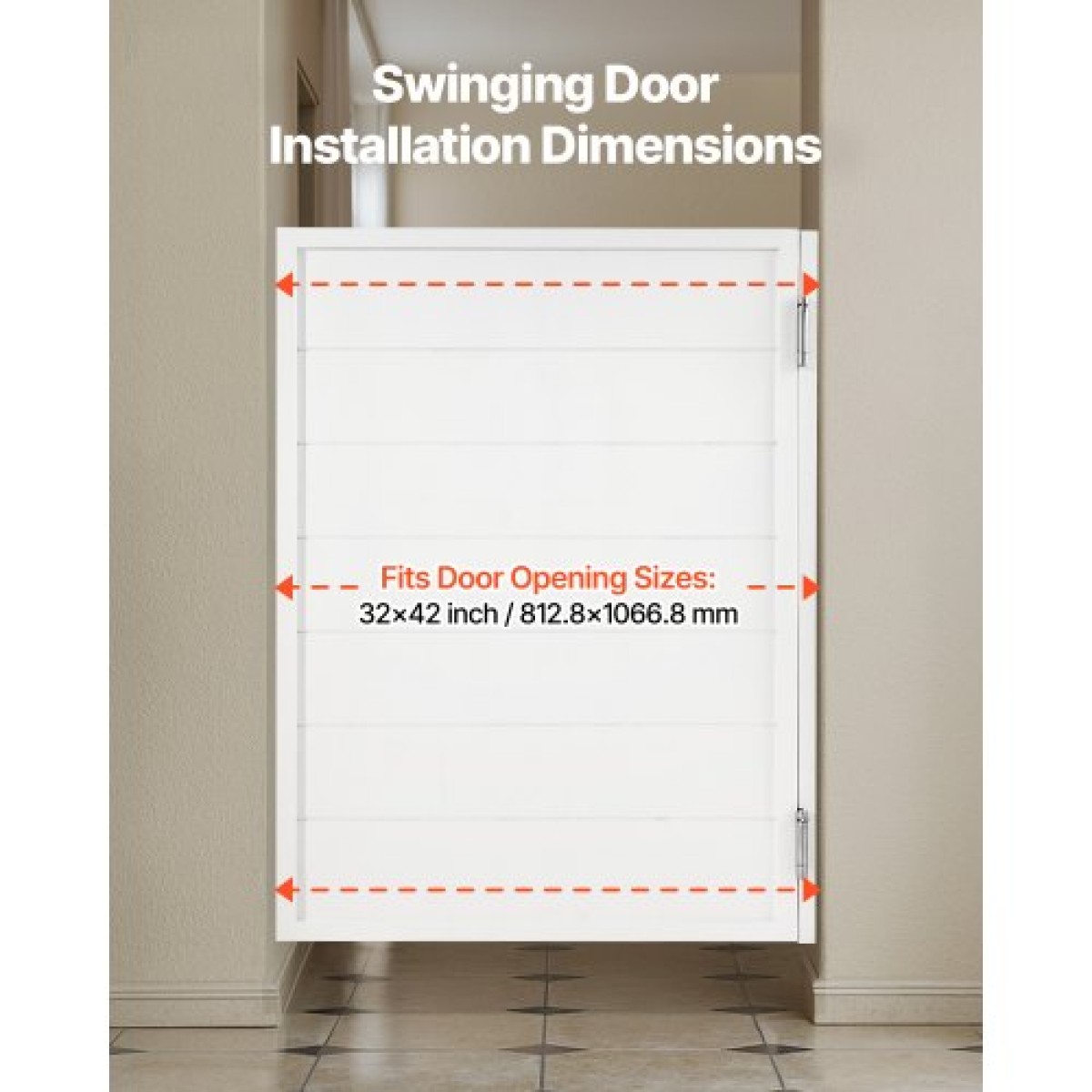 VEVOR Swinging Cafe Doors, Single Indoor Saloon Doors 81,3 x 106,7 cm, τετράγωνο σχέδιο από ξύλο πεύκου, με μεντεσέδες & κιτ υλικού, εύκολο στην εγκατάσταση, για είσοδο παμπ Κουζίνας στο Hallway, Λευκό