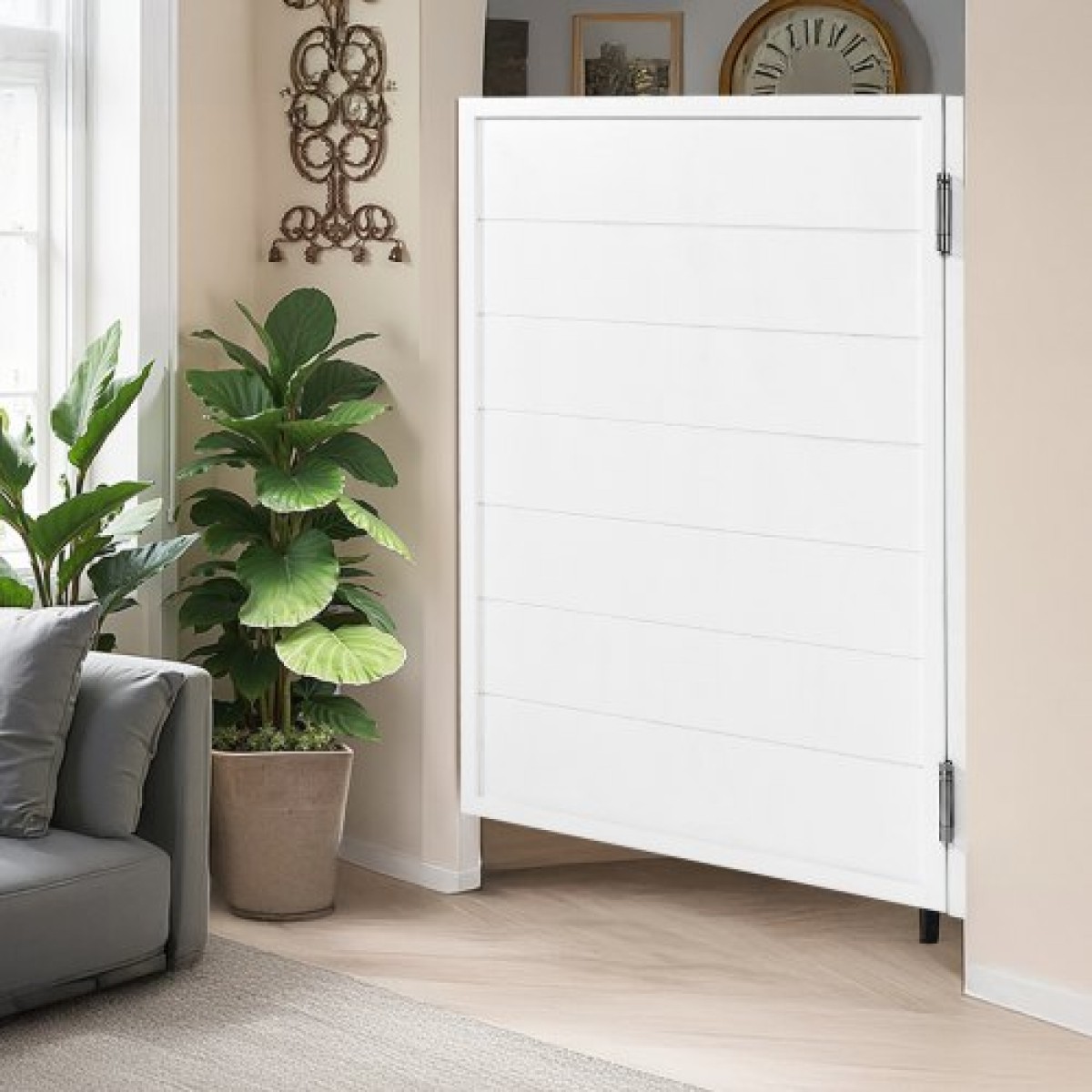 VEVOR Swinging Cafe Doors, Single Indoor Saloon Doors 81,3 x 106,7 cm, τετράγωνο σχέδιο από ξύλο πεύκου, με μεντεσέδες & κιτ υλικού, εύκολο στην εγκατάσταση, για είσοδο παμπ Κουζίνας στο Hallway, Λευκό