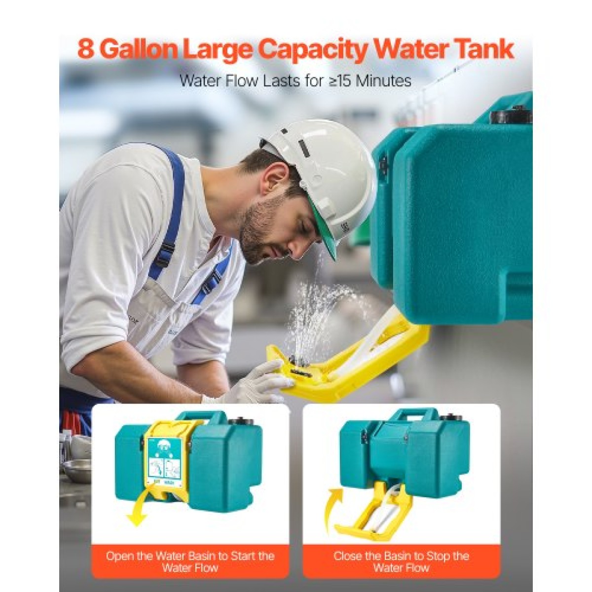 VEVOR φορητός σταθμός πλύσης ματιών 30L/8 Gal, Εγκεκριμένος από τον OSHA Σταθμός πλύσης ματιών Επιτοίχιος/σε επίπεδη επιφάνεια, Μονάδα πλύσης ματιών έκτακτης ανάγκης με 2 σπρέι, Μονάδες πλύσης ματιών πρώτων βοηθειών για σχολεία, εργαστήρια, εργοστάσια, πρ