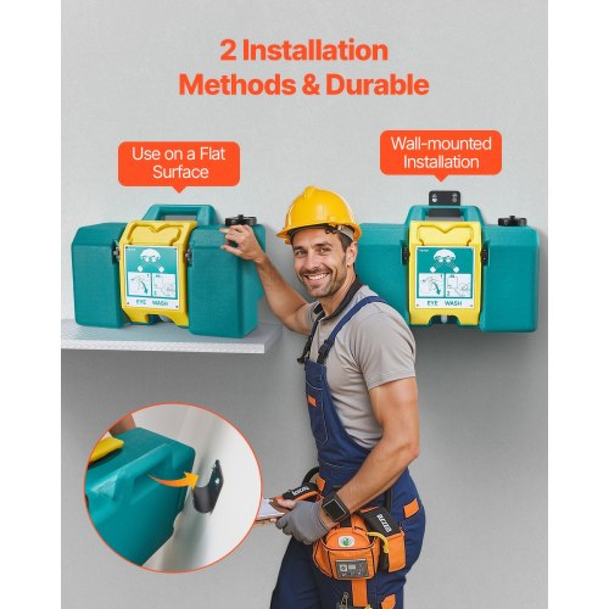 VEVOR φορητός σταθμός πλύσης ματιών 30L/8 Gal, Εγκεκριμένος από τον OSHA Σταθμός πλύσης ματιών Επιτοίχιος/σε επίπεδη επιφάνεια, Μονάδα πλύσης ματιών έκτακτης ανάγκης με 2 σπρέι, Μονάδες πλύσης ματιών πρώτων βοηθειών για σχολεία, εργαστήρια, εργοστάσια, πρ