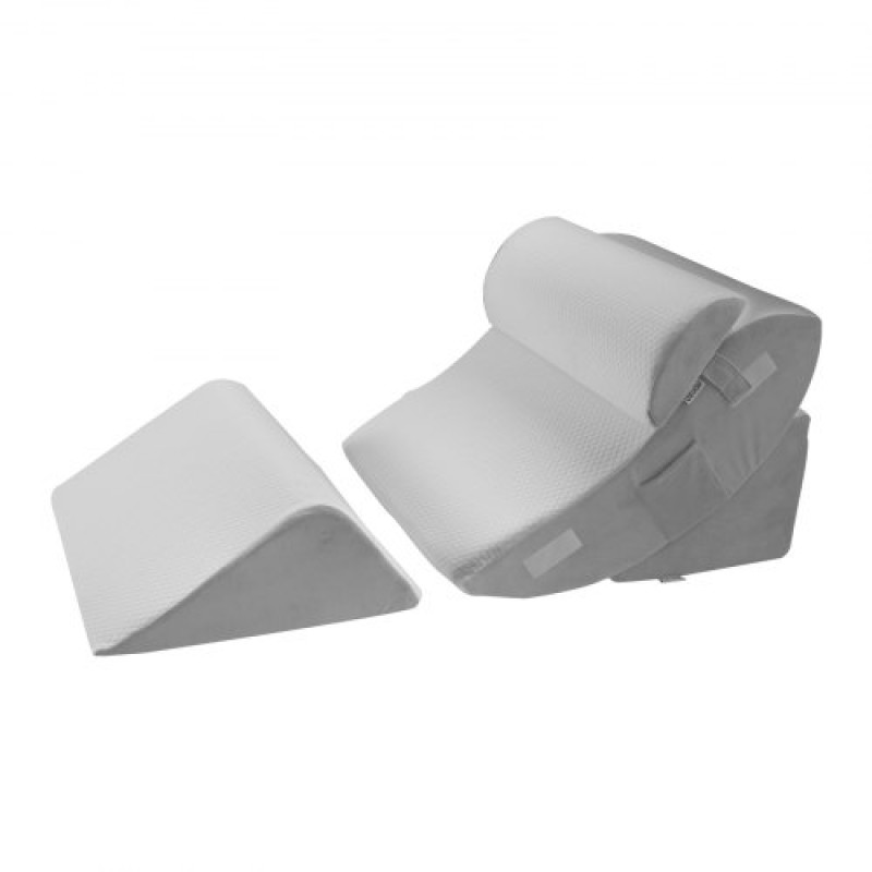 VEVOR Wedge μαξιλάρι για ύπνο, 4 τμχ Ρυθμιζόμενο ορθοπεδικό σετ σφηνοειδούς κρεβατιού, στήριξη ώμου αυχένα ποδιών, μαξιλάρι μετά την επέμβαση για πόνο στην πλάτη, παλινδρόμηση οξέος, ανακούφιση από το ροχαλητό, καθιστή στο κρεβάτι, Λευκό/Γκρι
