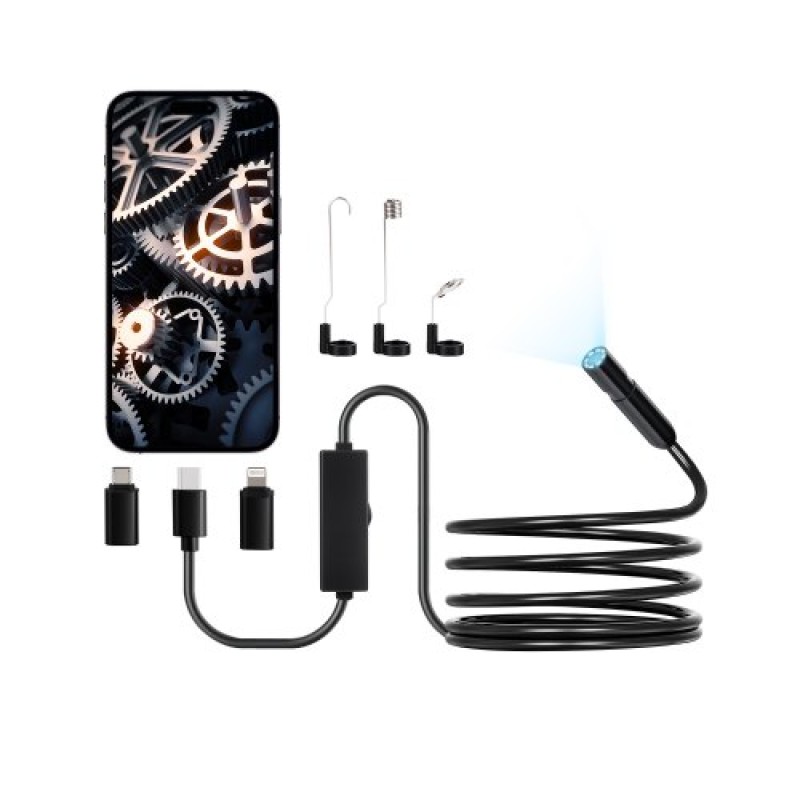 Κάμερα ενδοσκοπίου VEVOR με φως, 1920P HD Borescope για Android & IOS, 8 LED Lights Inspection Camera με ημιάκαμπτο καλώδιο 3m, Zoom 2X, IP67 Waterproof Snake Scope Κάμερες για αυτοκίνητα, υδραυλικά