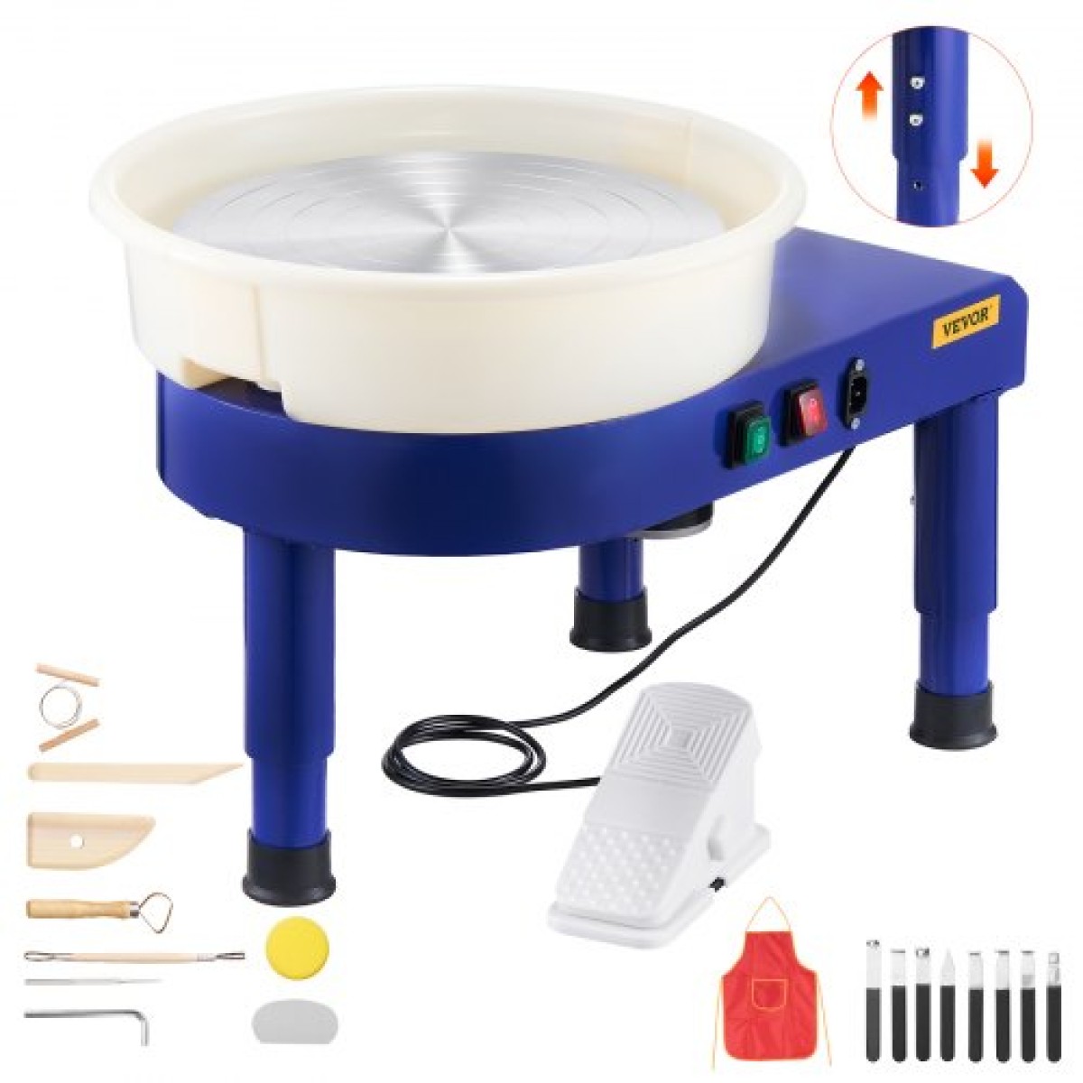 VEVOR Pottery Wheel, 14 in Ceramic Wheel Forming Machine, 60-300 RPM Ρυθμιζόμενη ταχύτητα με έλεγχο πεντάλ ποδιού, αποσπώμενη λεκάνη, ρυθμιζόμενο πόδι ανύψωσης, πλήρη αξεσουάρ για οικιακή κεραμική, DIY, Μπλε