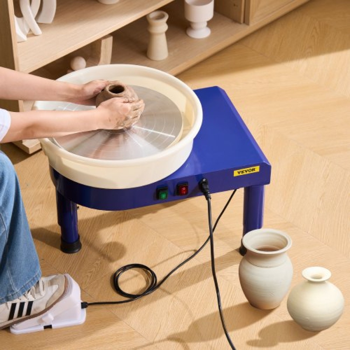 VEVOR Pottery Wheel, 14 in Ceramic Wheel Forming Machine, 60-300 RPM Ρυθμιζόμενη ταχύτητα με έλεγχο πεντάλ ποδιού, αποσπώμενη λεκάνη, ρυθμιζόμενο πόδι ανύψωσης, πλήρη αξεσουάρ για οικιακή κεραμική, DIY, Μπλε