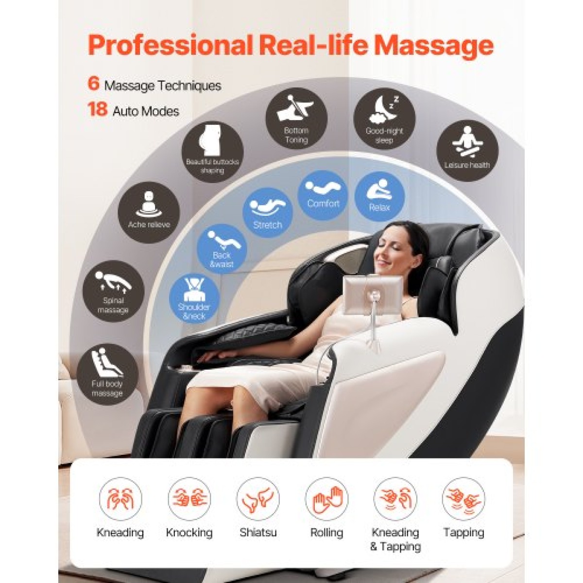 Καρέκλα μασάζ πλήρους σώματος VEVOR, 3D Zero Gravity Recliner με SL Track, 18 Auto Modes, Heat, Foot Rollers, Armrest Control, LCD Display, 36 Airbags, Retractable footrest