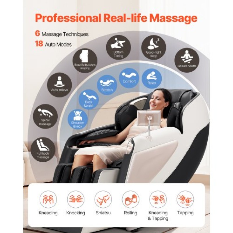 Καρέκλα μασάζ πλήρους σώματος VEVOR, 3D Zero Gravity Recliner με SL Track, 18 Auto Modes, Heat, Foot Rollers, Armrest Control, LCD Display, 36 Airbags, Retractable footrest