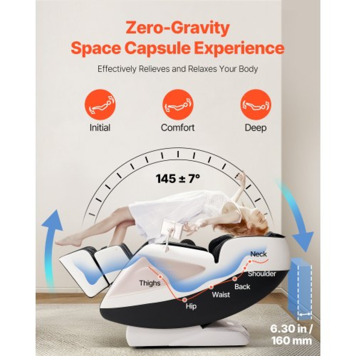 Καρέκλα μασάζ πλήρους σώματος VEVOR, 3D Zero Gravity Recliner με SL Track, 18 Auto Modes, Heat, Foot Rollers, Armrest Control, LCD Display, 36 Airbags, Retractable footrest