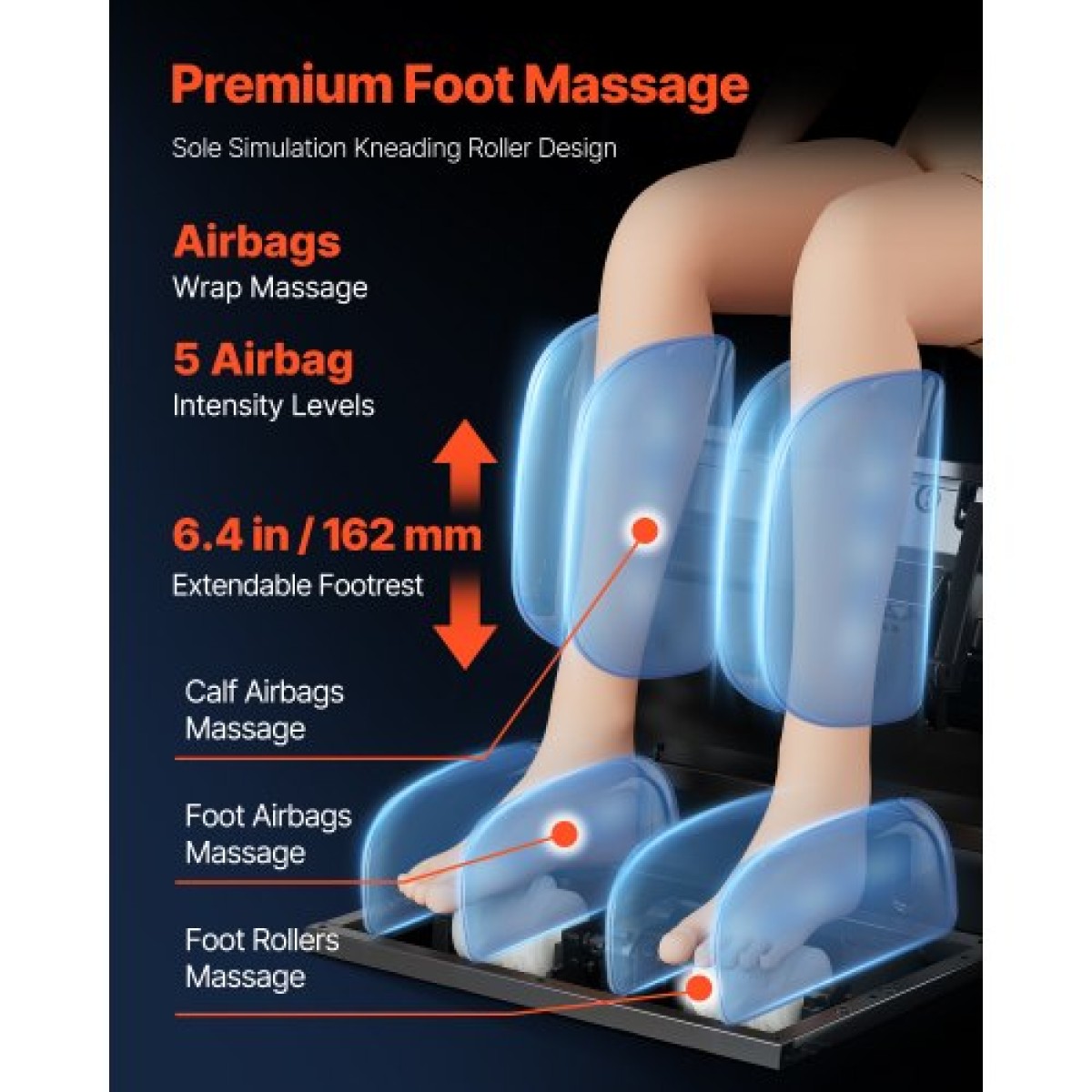 Καρέκλα μασάζ πλήρους σώματος VEVOR, 3D Zero Gravity Recliner με SL Track, 18 Auto Modes, Heat, Foot Rollers, Armrest Control, LCD Display, 36 Airbags, Retractable footrest